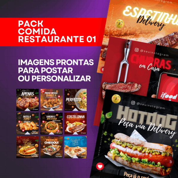 Pack de Imagens Tema Comida - Restaurante Editável no Canva
