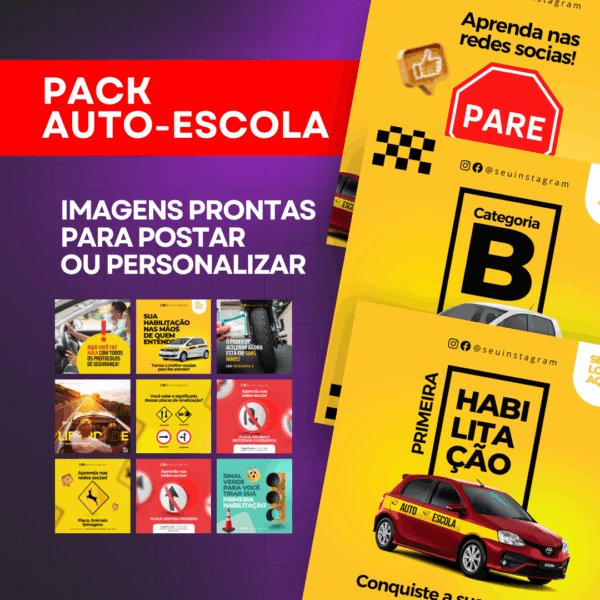Pack de Imagens Tema Auto-Escola Editável no Canva